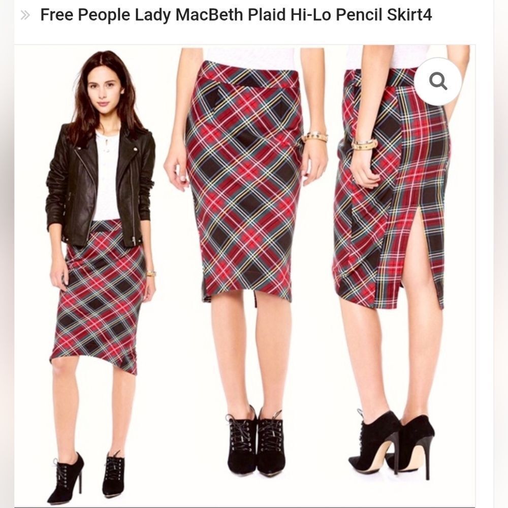 Free People Red Plaid Tartan Pencil Skirt